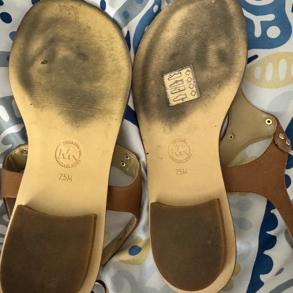 Michael Kors Brown T-Strap Sandals with Gold Accents - Picture 3 of 4